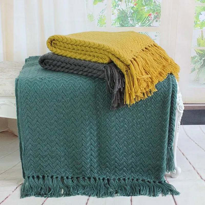 100% Acrylic Knit Soft Plain Color Blanket for Promotion