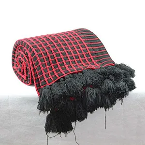 100% Acrylic Jacquard Check Knitted Throw with Tassels