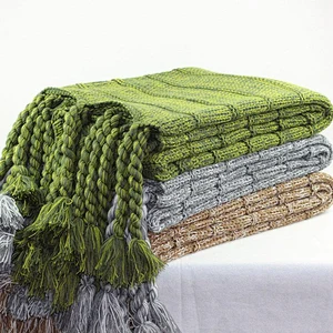 Chunky 100% Acrylic Sofa Decorative Blanket Knit Fringed Throw