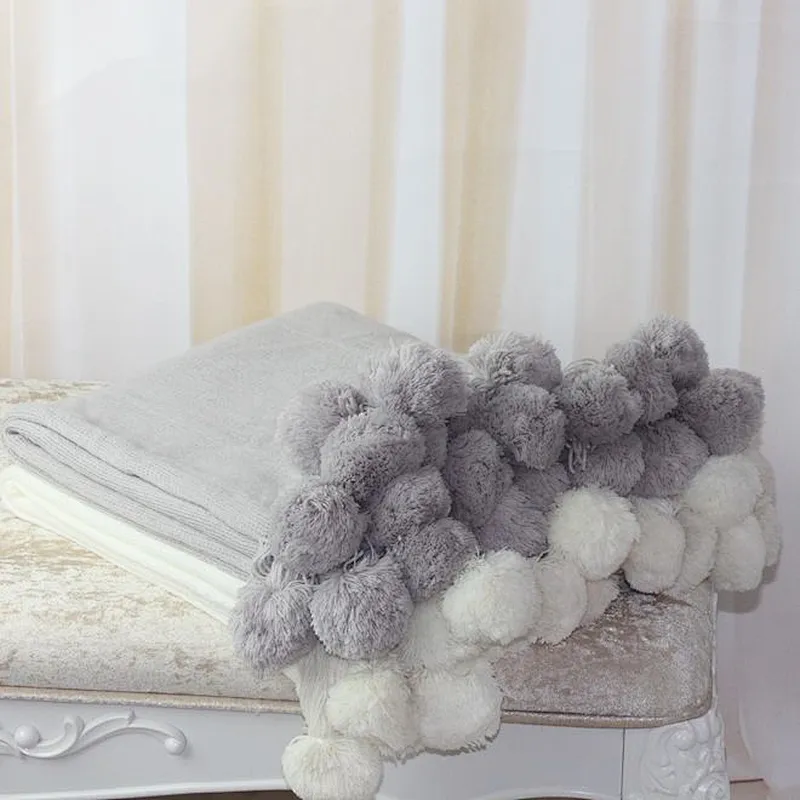100% Acrylic Pompom Spain Home Soft Spring Blanket