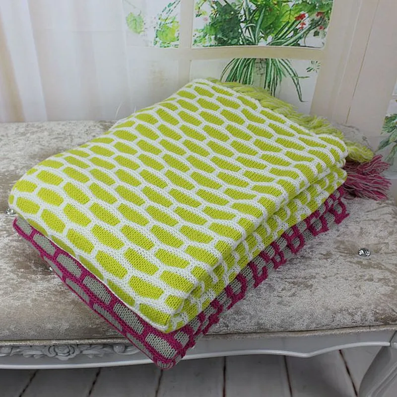 100%Acrylic Sofa Super Soft Fringe Jacquard Knitting Blanket