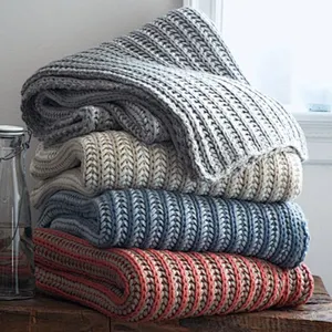 100% Acrylic Sofa Decorative Chunky Stripe  Knitted Throw