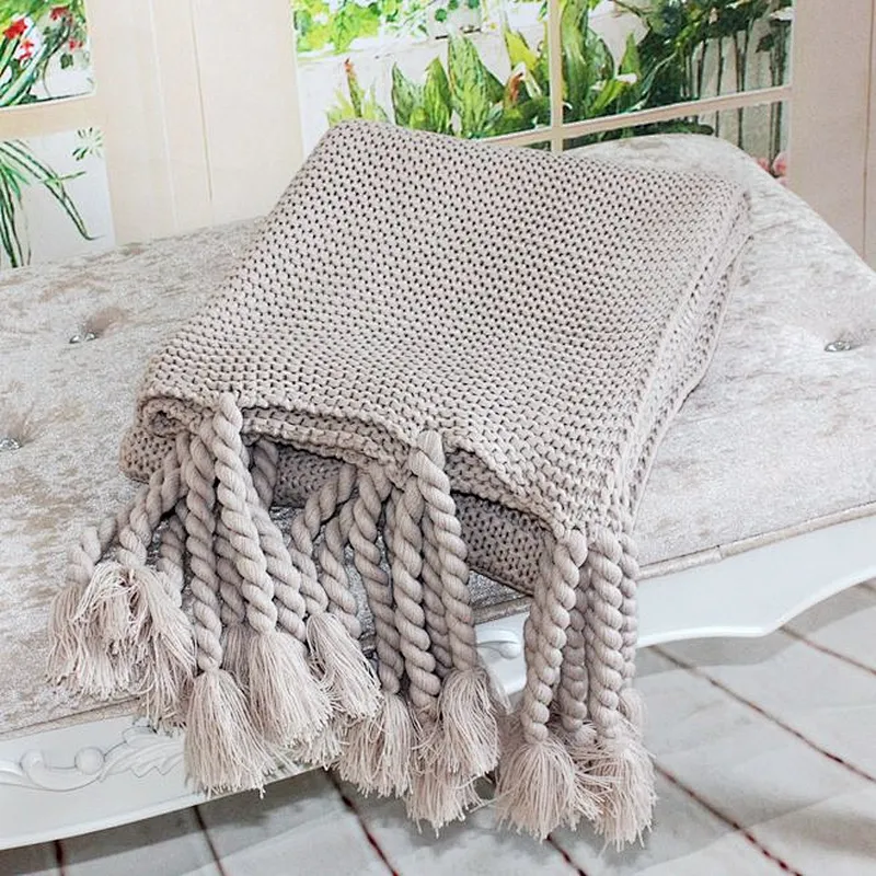 100% Acrylic Fancy Chunky Handmade Sofa Blanket Knitted Plaid