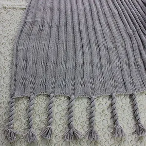 100% Acrylic Sofa Super Soft Fringe Knitted Chunky Plaid