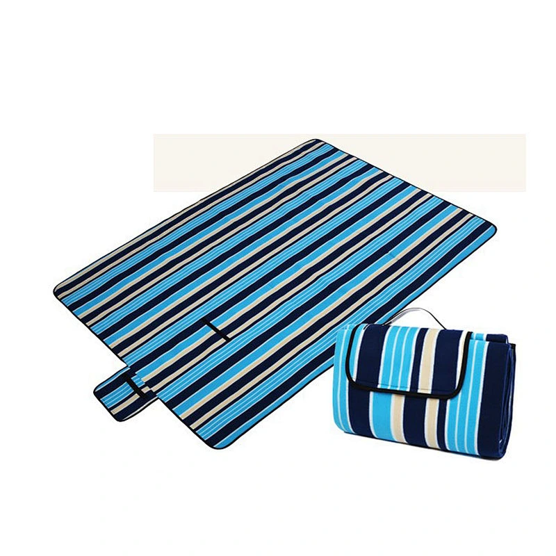 100% Polyester Strip Printed Polar Fleece Easy Carry Outdoor Waterproof Picnic Blanket
