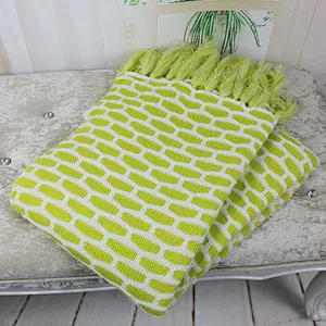 100%Acrylic Sofa Super Soft Fringe Jacquard Knitting Blanket