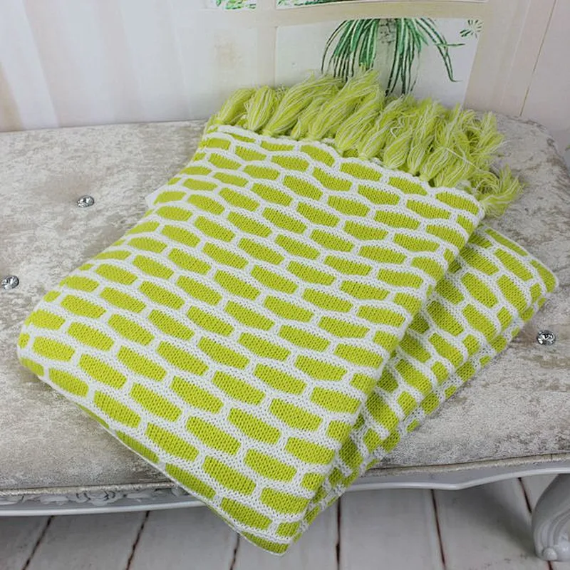100%Acrylic Sofa Super Soft Fringe Jacquard Knitting Blanket
