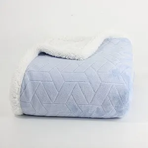 100% Polyester Plain Color Embossed Flannel With Sherpa Heavy Blanket