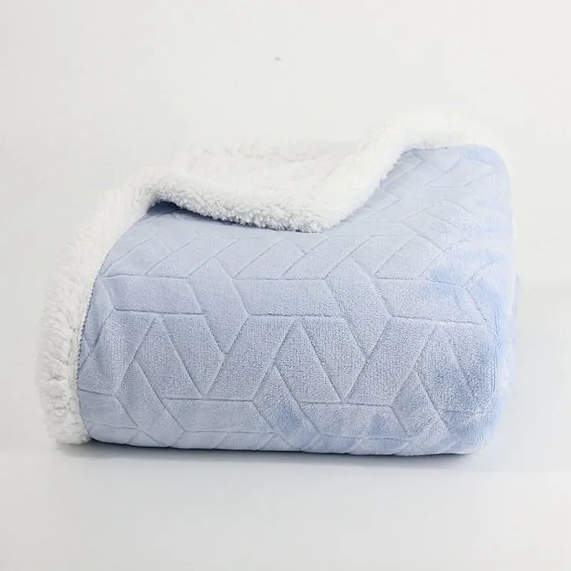 100% Polyester Plain Color Embossed Flannel With Sherpa Heavy Blanket