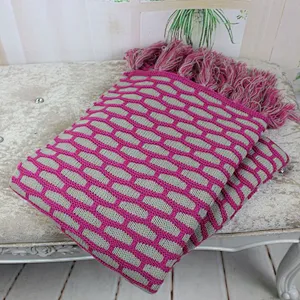 100%Acrylic Sofa Super Soft Fringe Jacquard Knitting Blanket