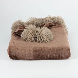 100% Polyester Super Soft Flannel Fleece Pom Pom Blanket