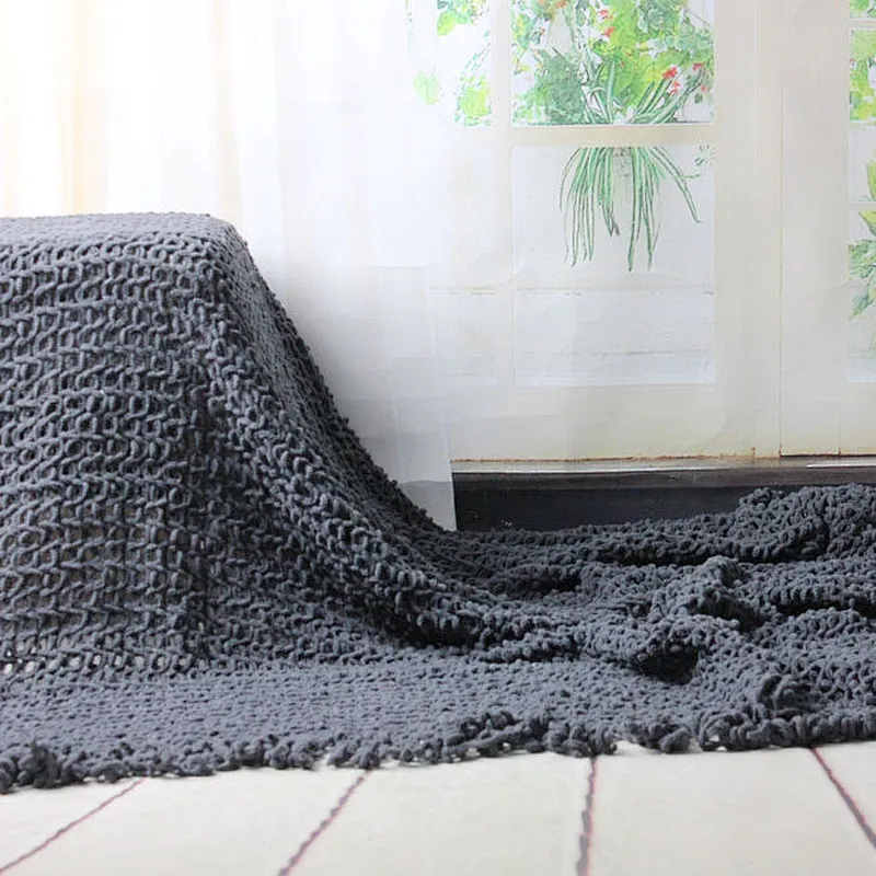 100% Polyester China Wholesale BSCI Fringes Sofa Crochet Chenille Throw
