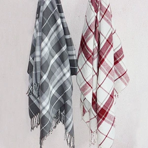 100%Acrylic Hot Selling Winter Women Plaid Check Warm Soft  Cashmere Blanket Scarf