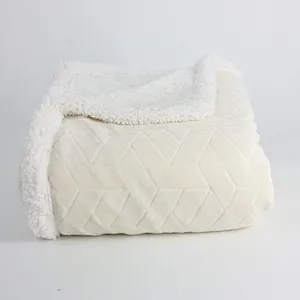 100% Polyester Plain Color Embossed Flannel With Sherpa Heavy Blanket