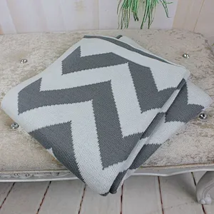 100% Acrylic Chevron Hot Selling Bed Use Jacquard Knit  Throw