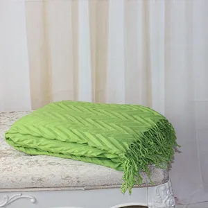 100% Acrylic Pleated Herribone Woven Throw Blanket