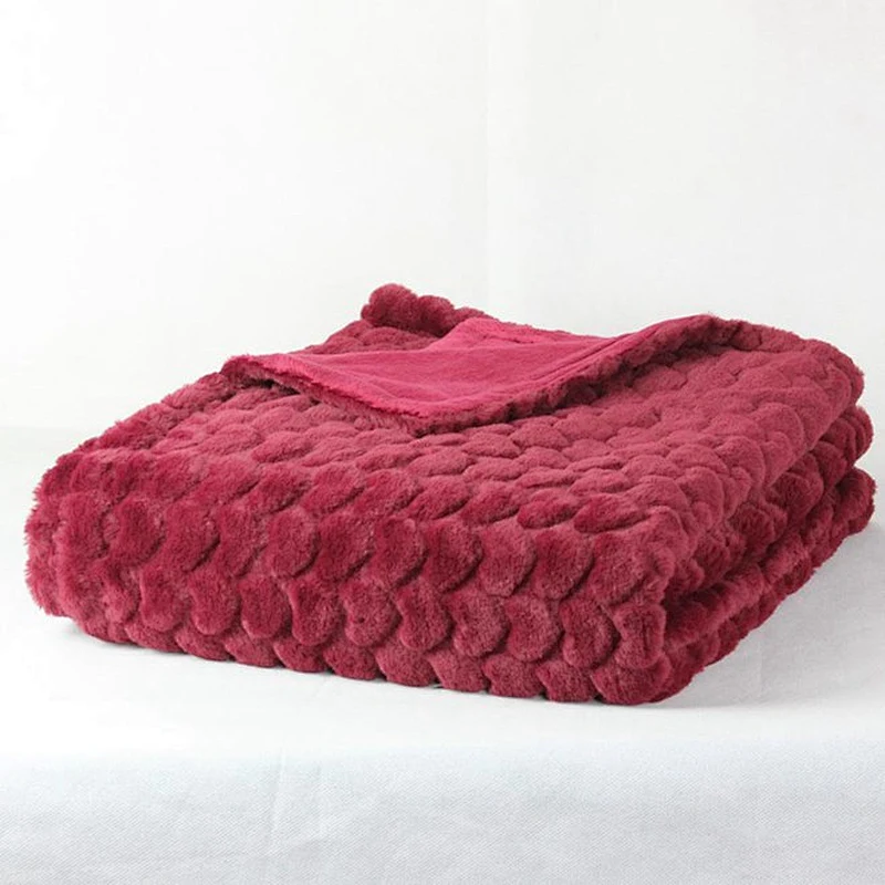 100% Polyester Heart Embossed Rabbit Fur Throw For Bed