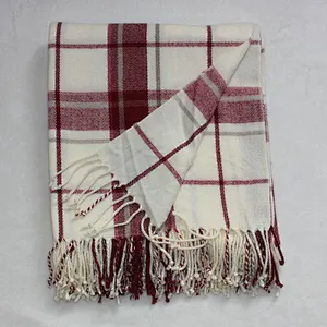 100%Acrylic Hot Selling Winter Women Plaid Check Warm Soft  Cashmere Blanket Scarf