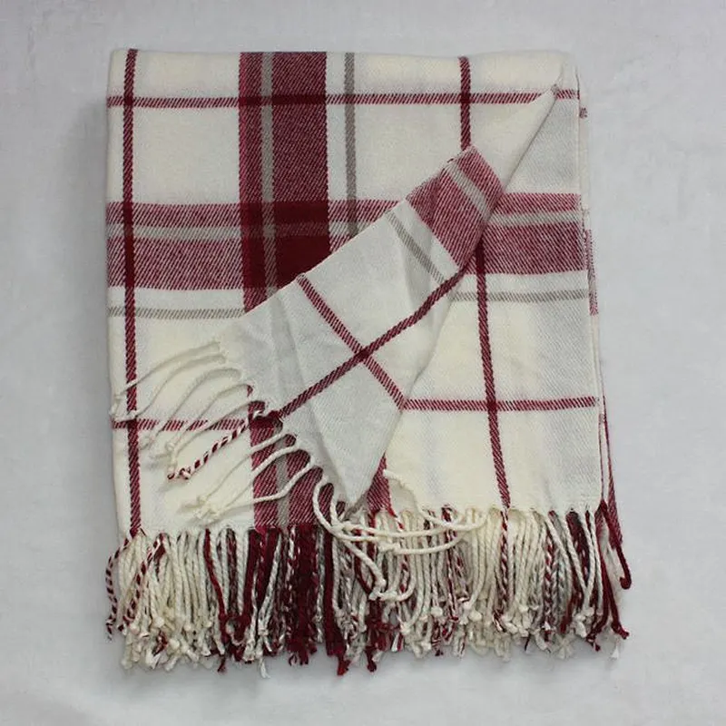100%Acrylic Hot Selling Winter Women Plaid Check Warm Soft  Cashmere Blanket Scarf