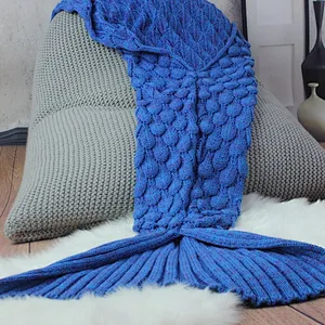 100% Acrylic Warm Kids  Baby Sleeping Wrap Handmade Knitted  Mermaid Blanket