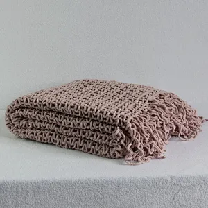 100% Polyester China Wholesale BSCI Fringes Sofa Crochet Chenille Throw