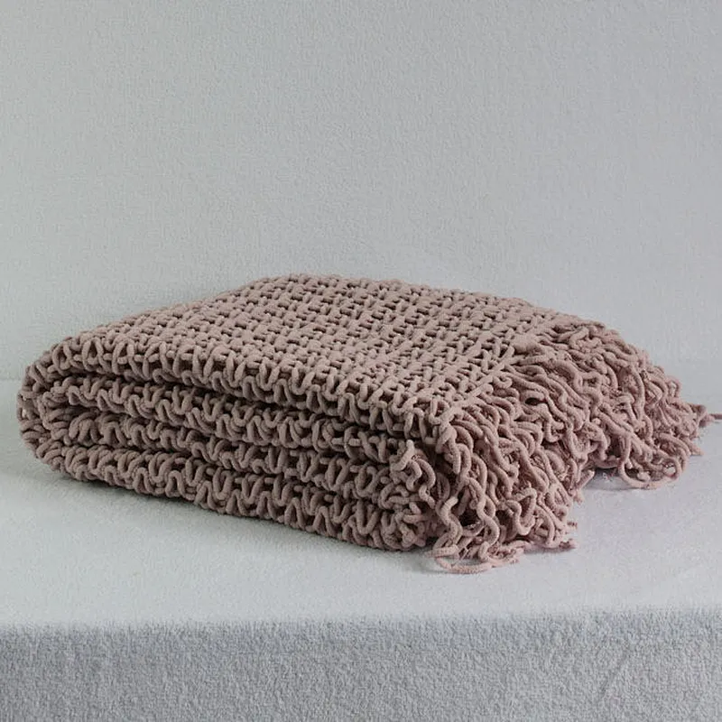 100% Polyester China Wholesale BSCI Fringes Sofa Crochet Chenille Throw
