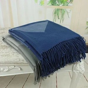 100% Acrylic Check Pattern Blue Color Sofa Throw Blanket