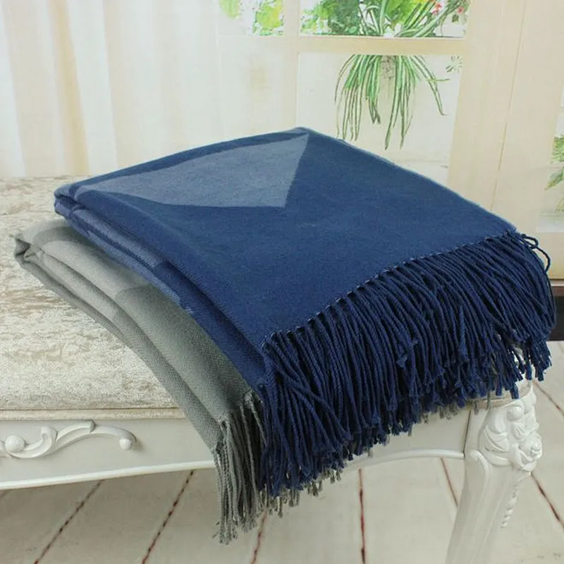 100% Acrylic Check Pattern Blue Color Sofa Throw Blanket