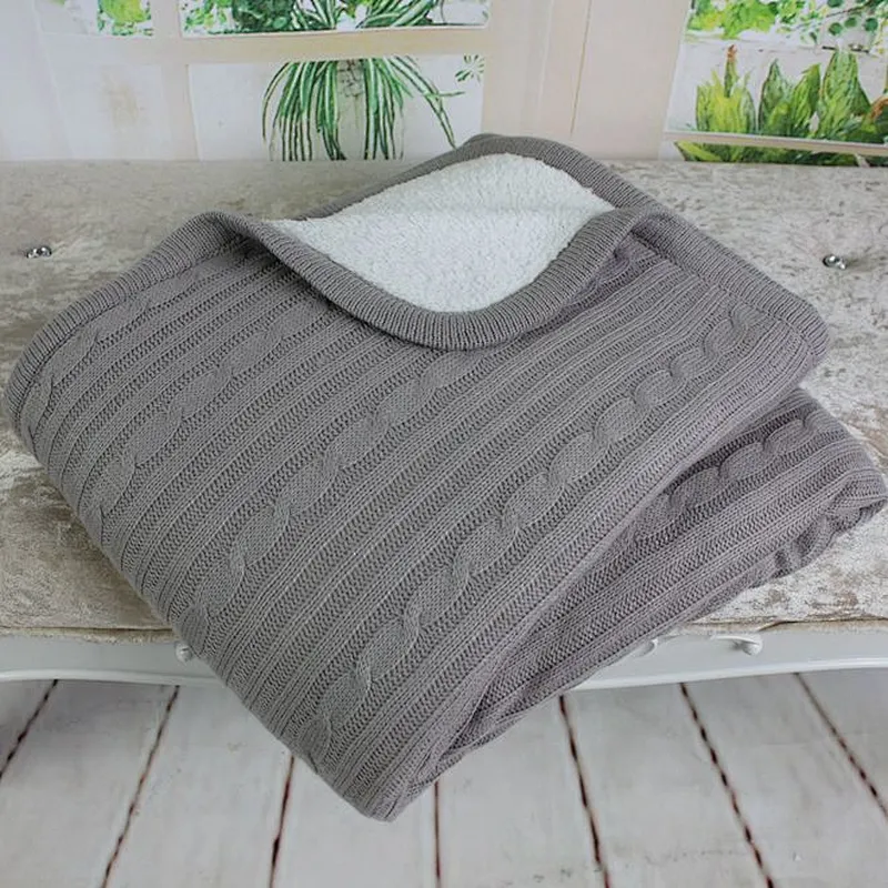 Double Layers Cable Knit Throw with Sherpa Backing