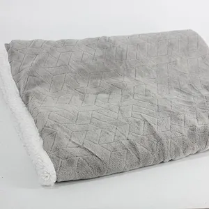 100% Polyester Plain Color Embossed Flannel With Sherpa Heavy Blanket