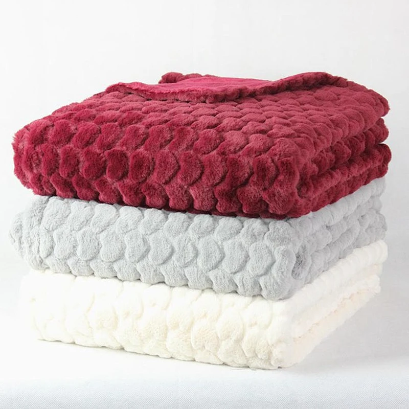100% Polyester Heart Embossed Rabbit Fur Throw For Bed