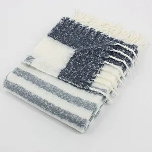 100% Acrylic Soft Purple Stripe Mohair Floor Blanket