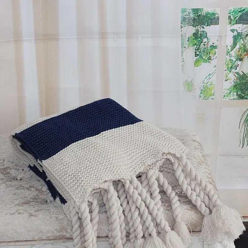 100% Acrylic Super Chunky Weighted  Hand Fringed Knitted Throw