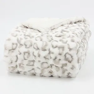 100% Polyester Leopard Printed Spandex Rabbit Faux Fur Blanket