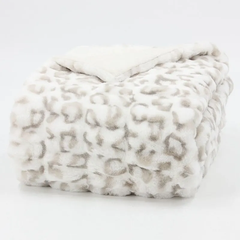 100% Polyester Leopard Printed Spandex Rabbit Faux Fur Blanket