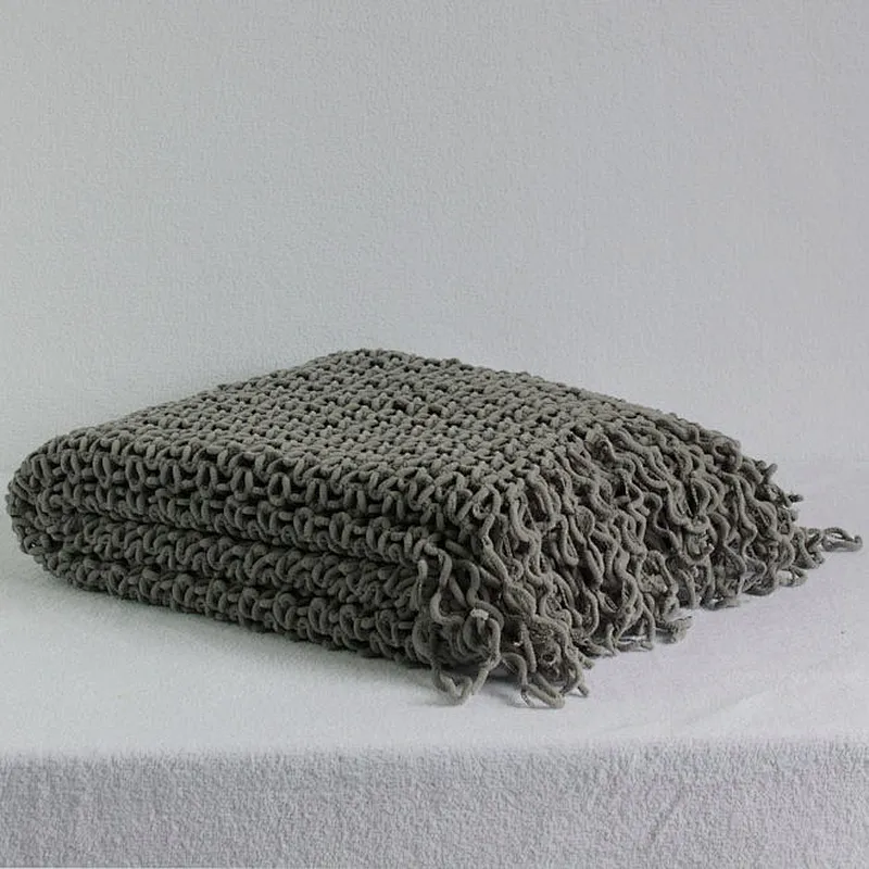 100% Polyester China Wholesale BSCI Fringes Sofa Crochet Chenille Throw