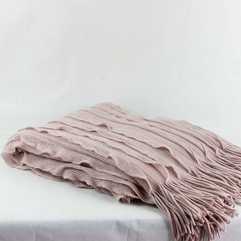100%Acrylic China Wholesale BSCI Audi Decorative Sofa Super Soft Fringe Knitted Blanket