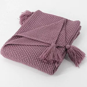 100% Acrylic Blanket Knit Throw Sofa Suitable for Adults Blanket With Fringes