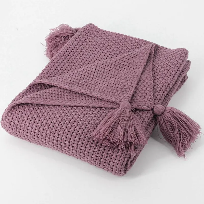 100% Acrylic Blanket Knit Throw Sofa Suitable for Adults Blanket With Fringes