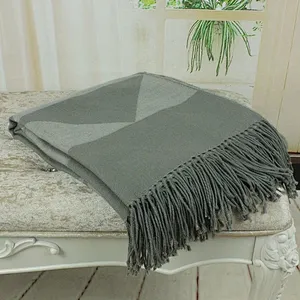 100% Acrylic Check Pattern Blue Color Sofa Throw Blanket