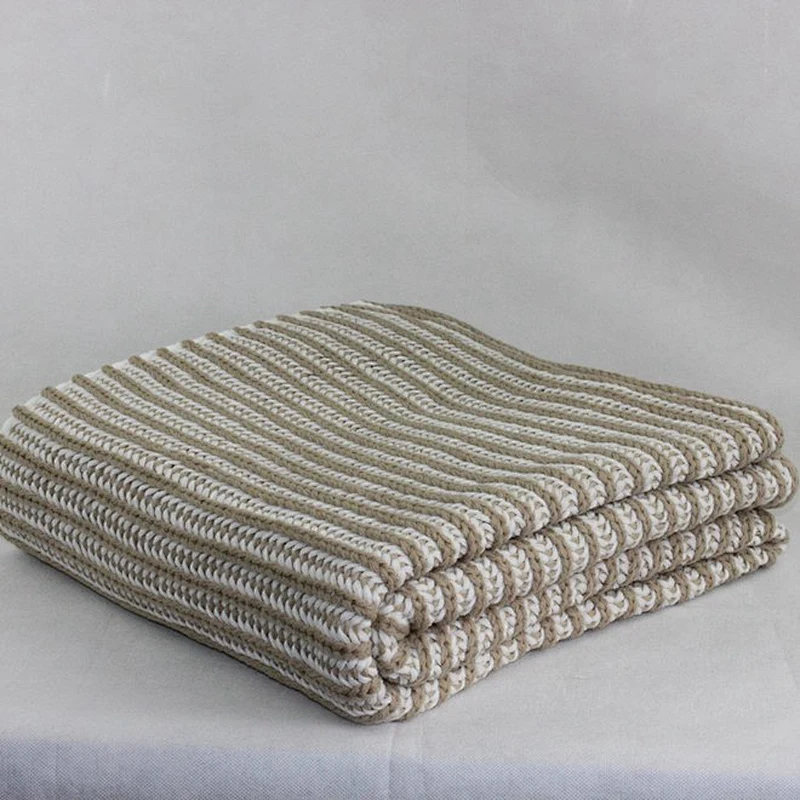 100% Acrylic Sofa Decorative Chunky Stripe  Knitted Throw