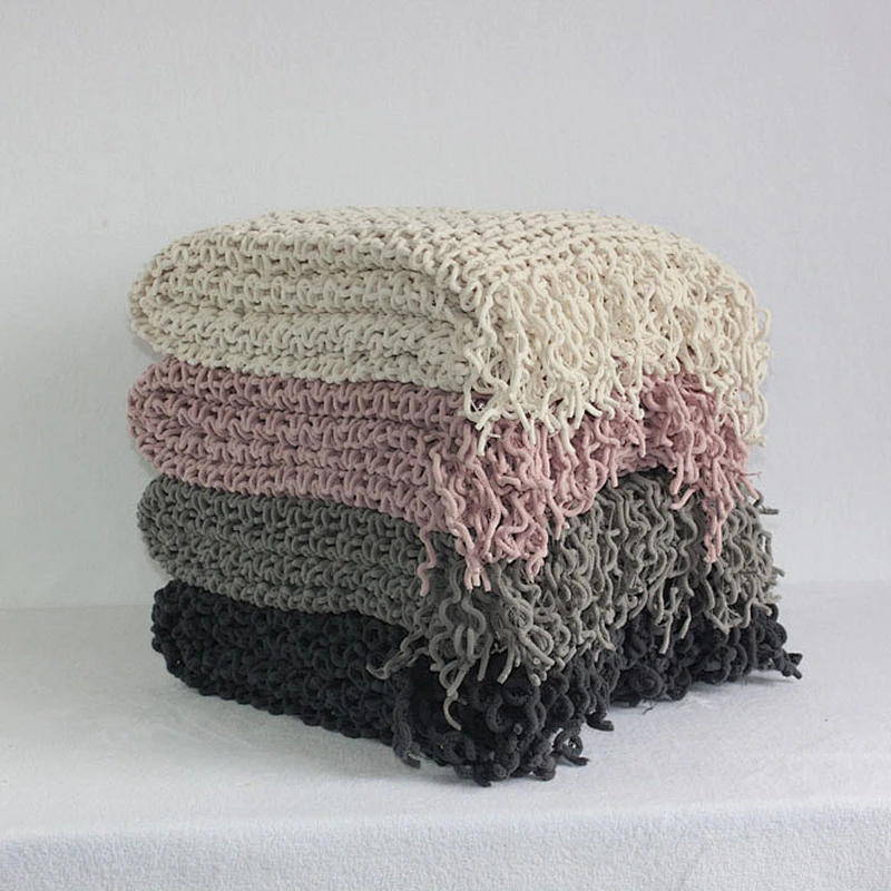 100% Polyester China Wholesale BSCI Fringes Sofa Crochet Chenille Throw