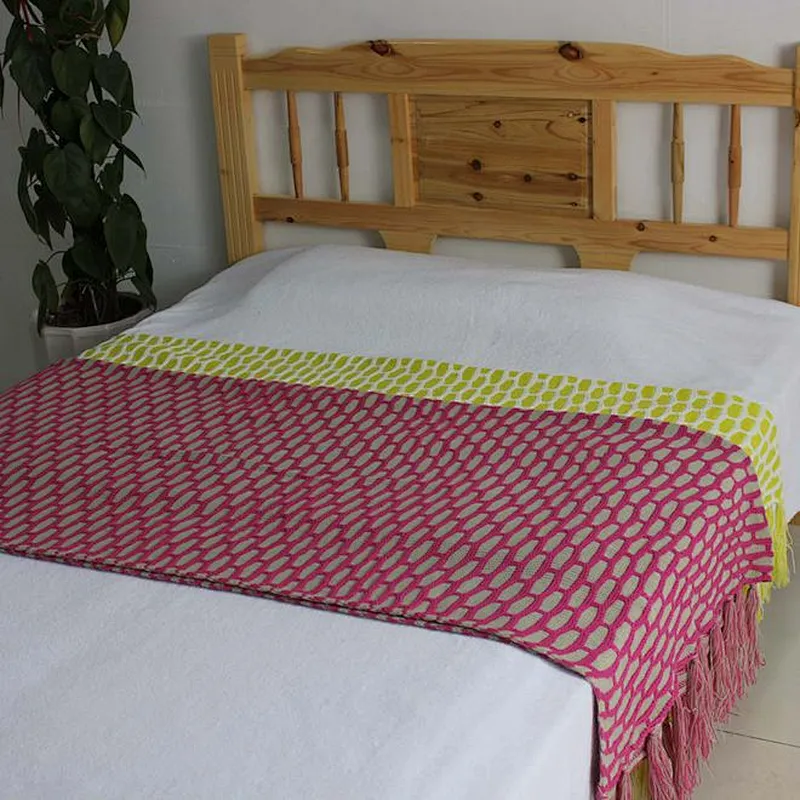 100%Acrylic Sofa Super Soft Fringe Jacquard Knitting Blanket