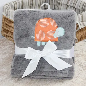 100% Polyester BSCI Wholesale Soft  Coral fleece Baby Blanket with Applique
