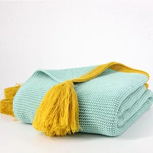 100% Acrylic Bright Spring Soft Knit Fringed Blanket
