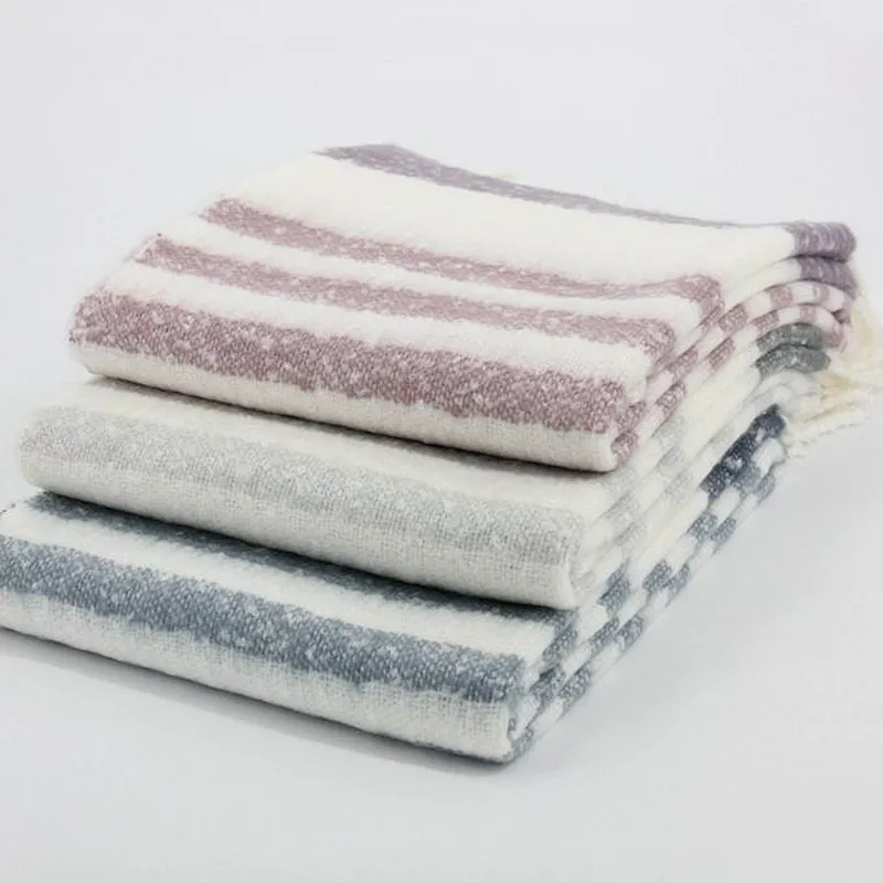 100% Acrylic Soft Purple Stripe Mohair Floor Blanket
