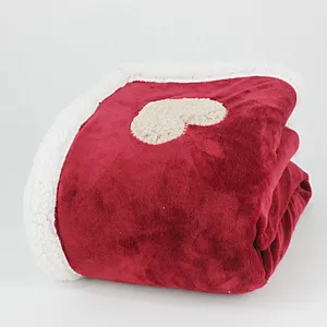 100% Polyester Fleece Super Soft Heart Embroidery Coral Fleece Blanket