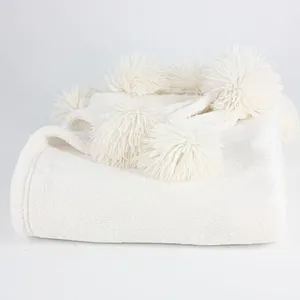 100% Polyester Super Soft Flannel Fleece Pom Pom Blanket