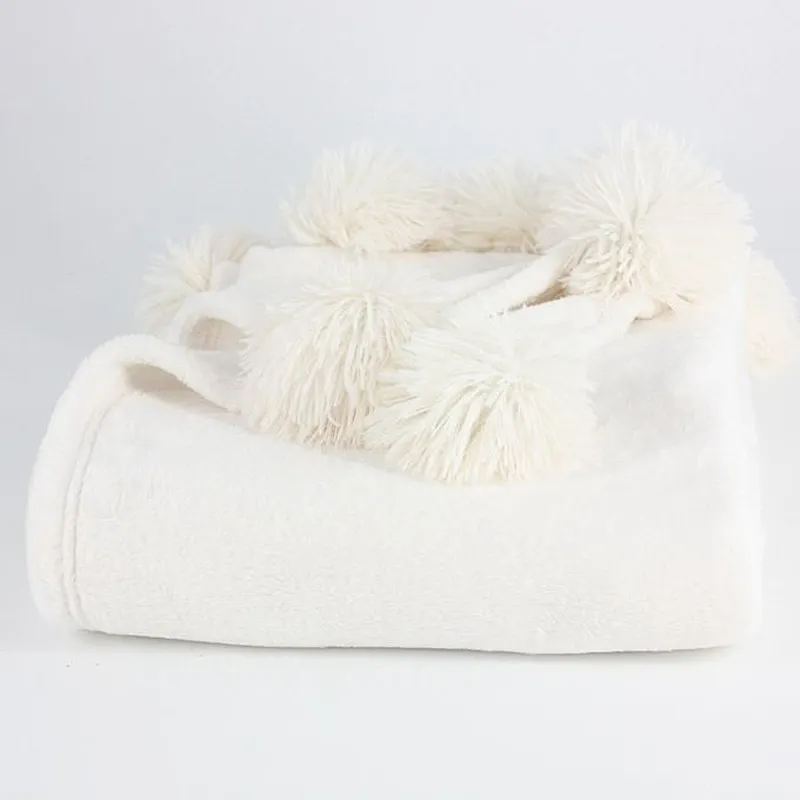 100% Polyester Super Soft Flannel Fleece Pom Pom Blanket