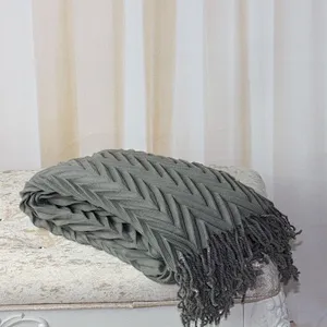 100% Acrylic Pleated Herribone Woven Throw Blanket